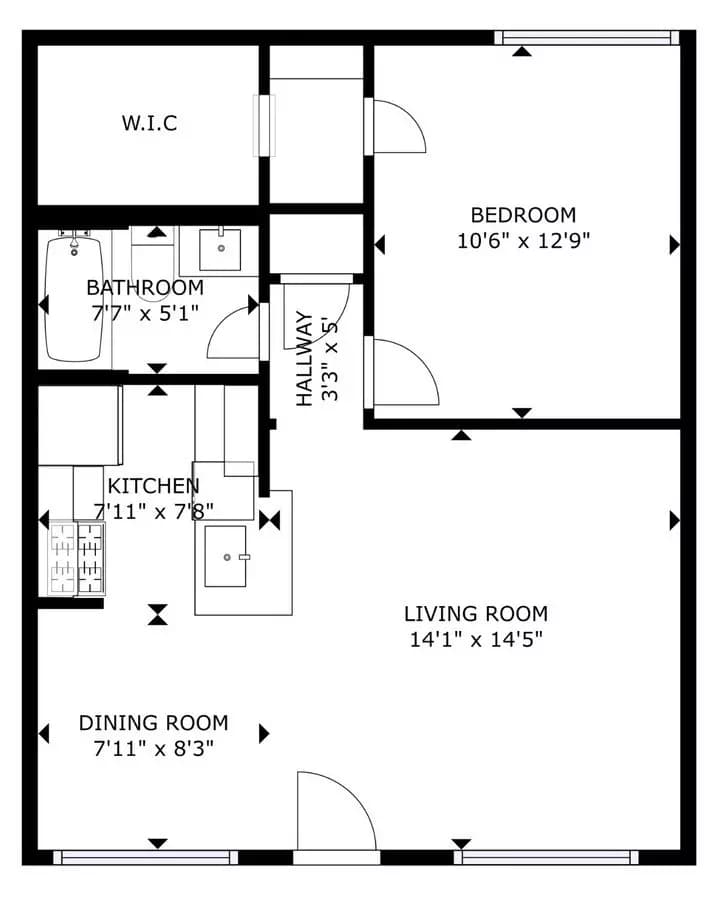 1 bedroom 1 bath 130 floor plan