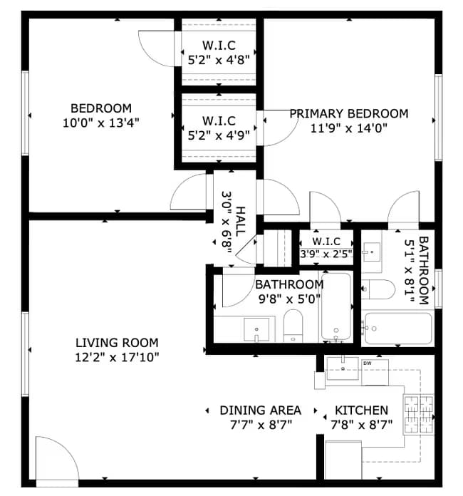 2 Beds • 1 Bath 108 floor plan