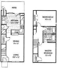 B1T 2 Bedroom Townhome 1504 floor plan