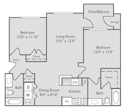 B2U-2 bedroom, 2 bathroom 17306 floor plan