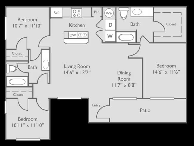 C1L-3 bedroom, 2 bathroom 6203 floor plan