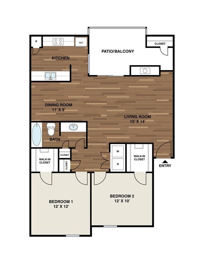 2 Beds • 2 Bath 1924 floor plan