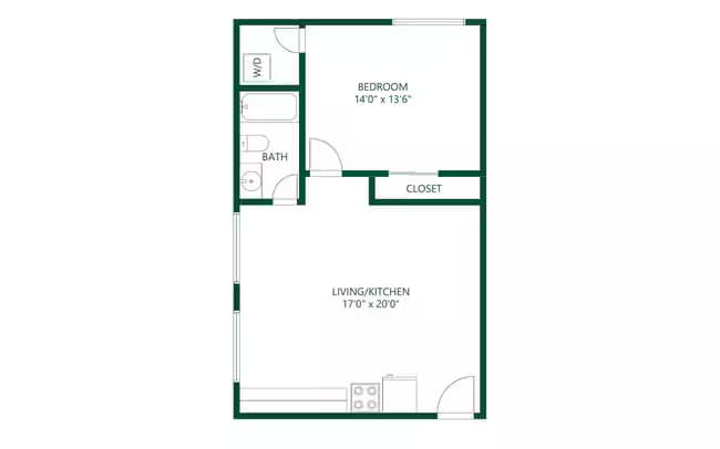 1 bedroom 1 bath 302 floor plan