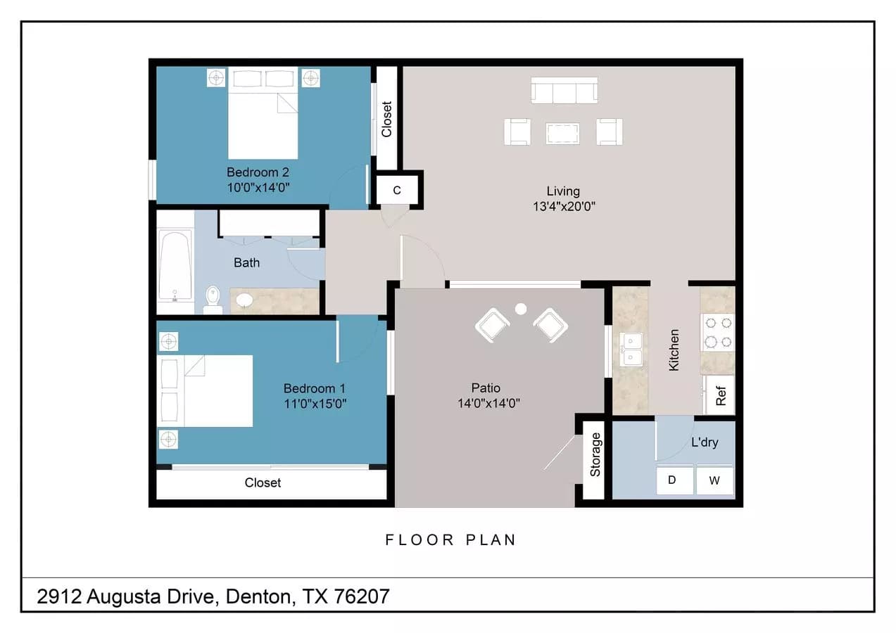 2 Beds • 1 Bath 2925D floor plan