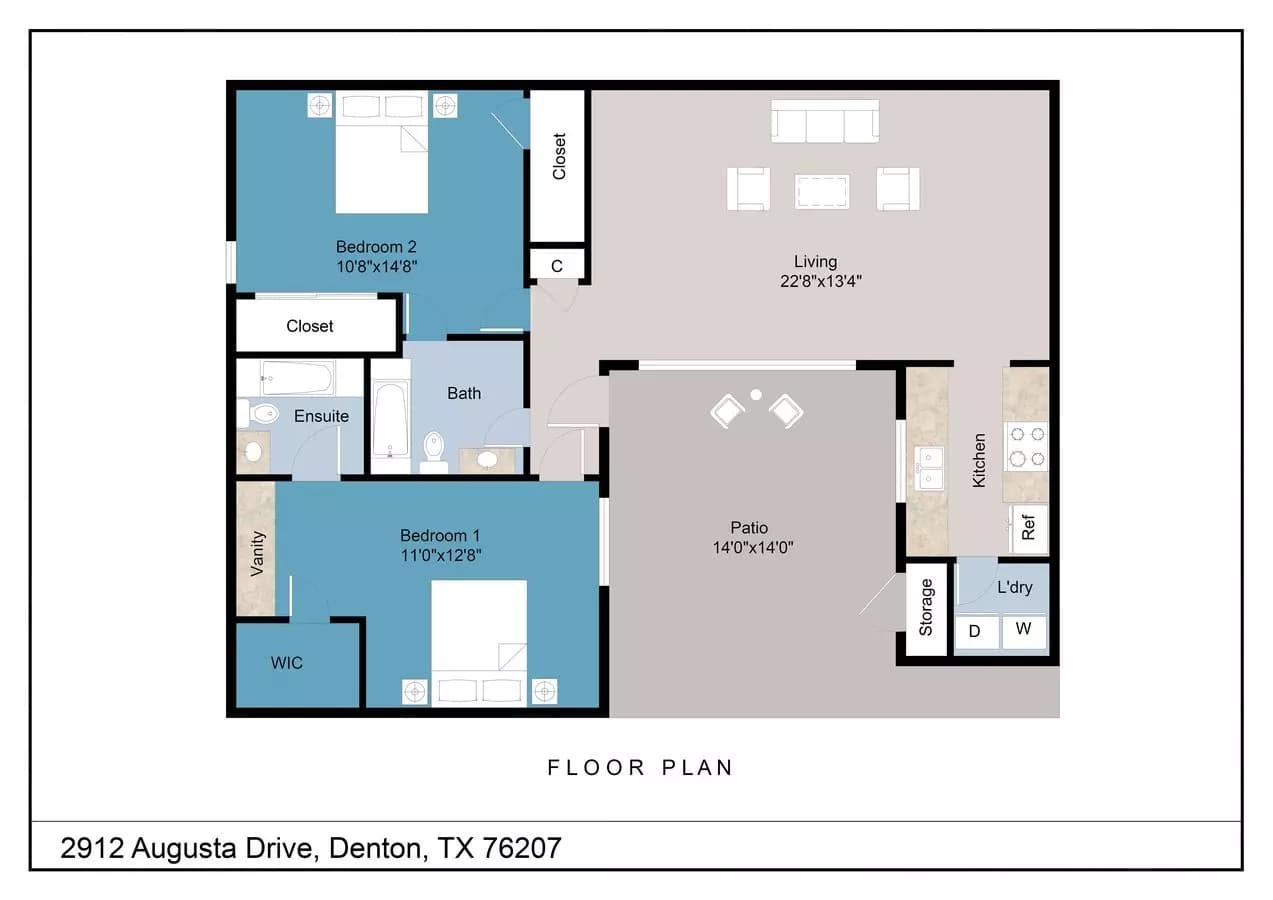 2 Beds • 2 Bath 3008D floor plan