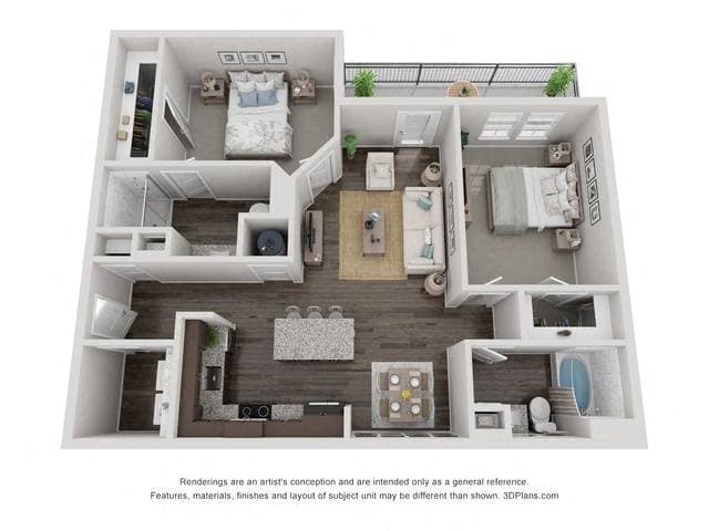 2 Beds • 2 Bath B2-2244 floor plan