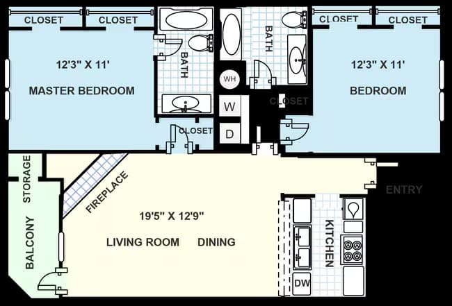 2 bedroom, 2 bathroom 272 floor plan