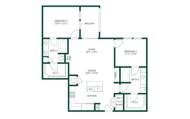 2 Bedroom 2 Bath 107 floor plan