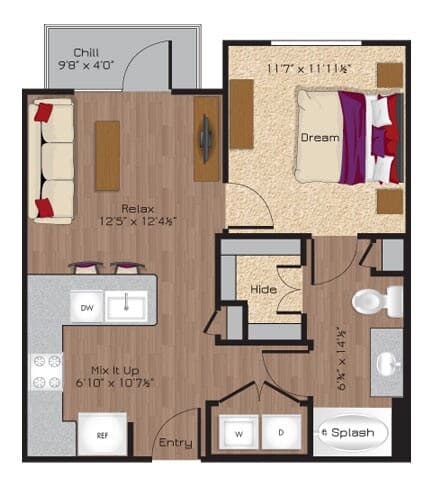1 Bed • 1 Bath 1105 floor plan