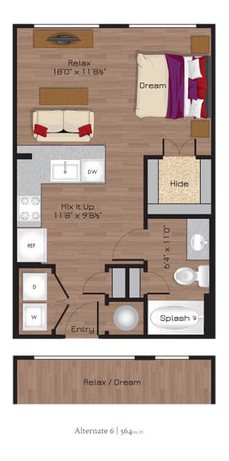Studio • 1 Bath 1039 floor plan