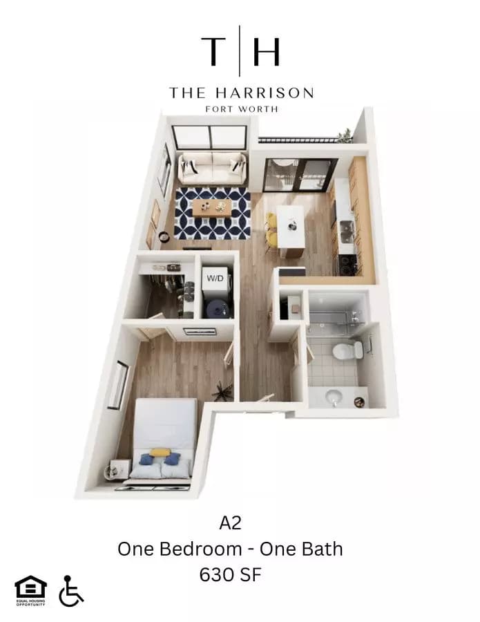 1 Bed, 1 Bath Furnished 408 - The Creekwood floor plan