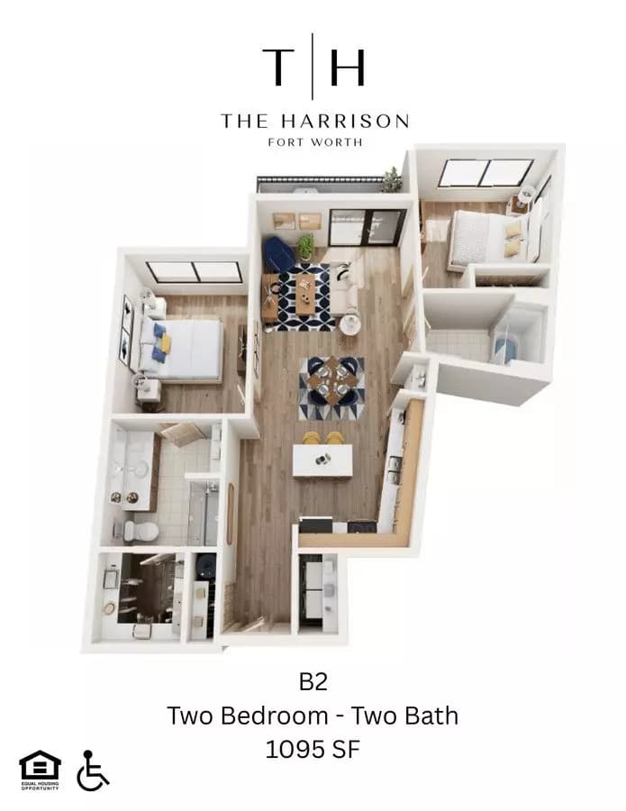 2 Bed 2 Bath Furnished 407 - The Mira Vista floor plan