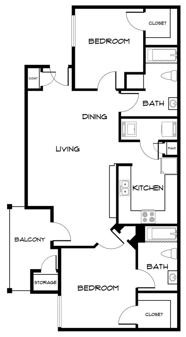 2 Beds • 2 Bath 610 floor plan