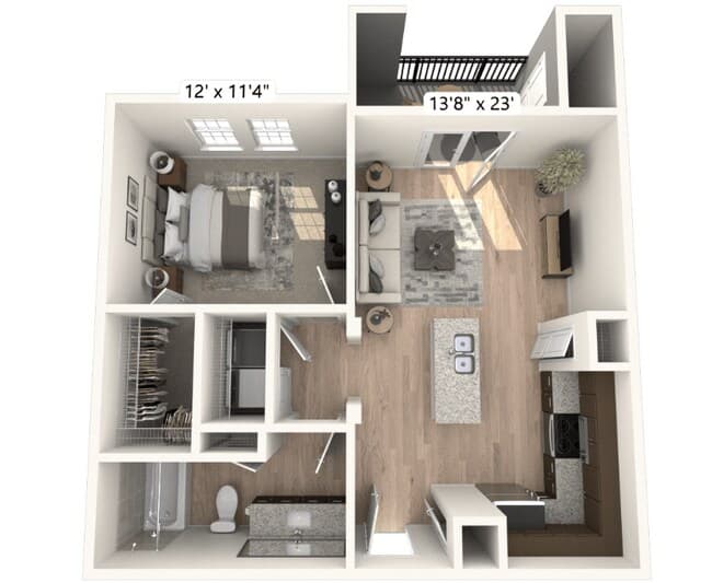1 Bed • 1 Bath 2106 floor plan