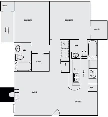 2 Beds • 2 Bath 275G floor plan