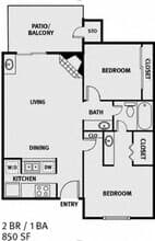 2 Bedroom 1 Bath B1 231 floor plan