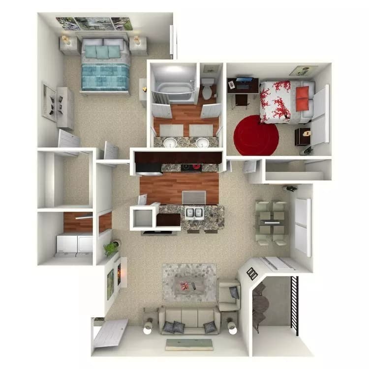 2 Beds • 1 Bath 0316 floor plan