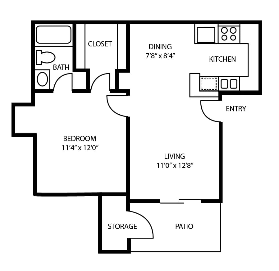 1 Bed • 1 Bath 1114 floor plan