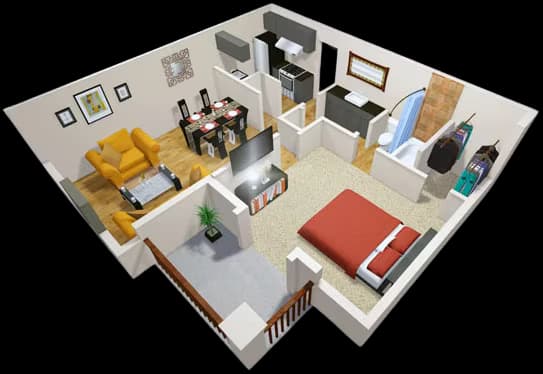 1 Bed • 1 Bath 3069 floor plan