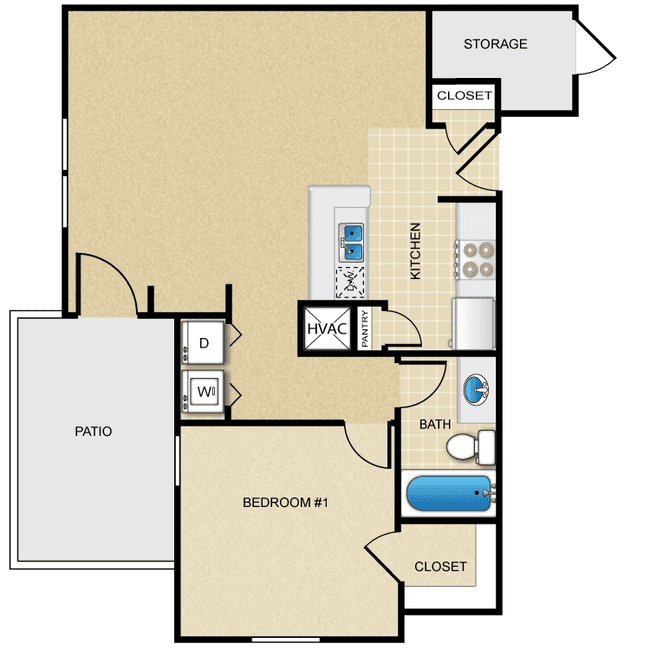 1 Bed • 1 Bath 03204 floor plan