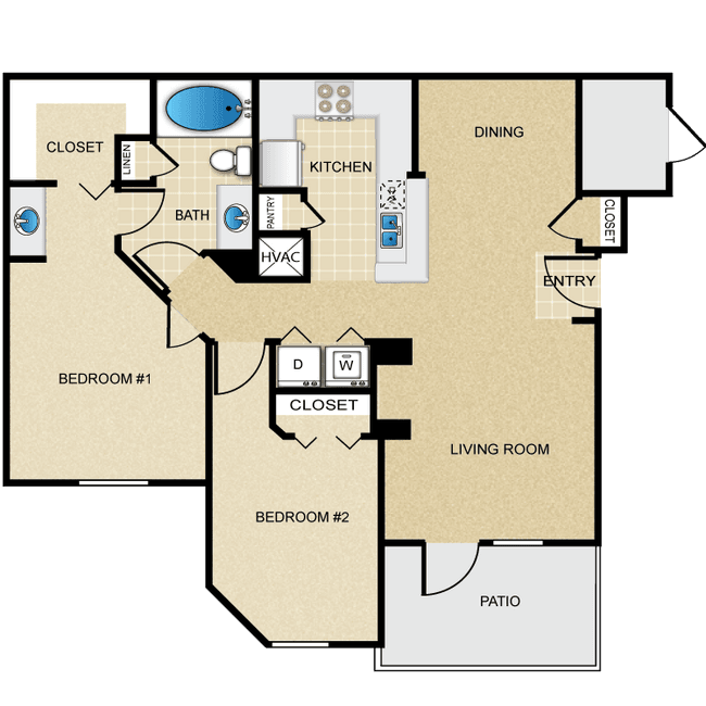 2 Beds • 2 Bath 05308 floor plan