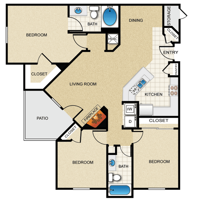 3 Beds • 2 Bath 10303 floor plan