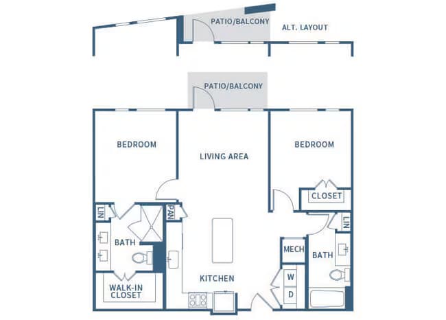 2 Beds • 2 Bath 1089 floor plan