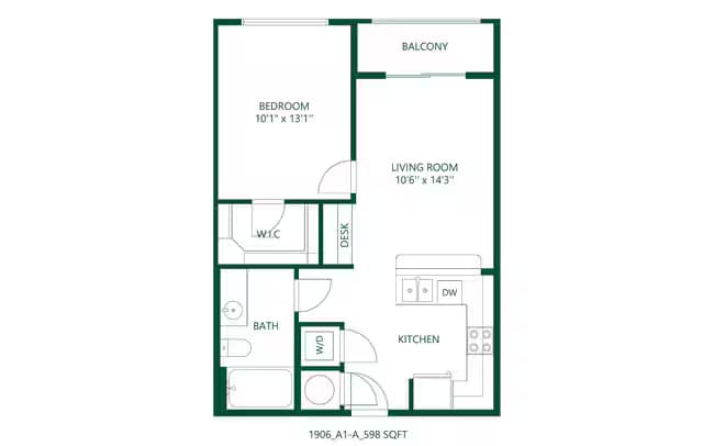 1 bedroom 1 bath 214 floor plan