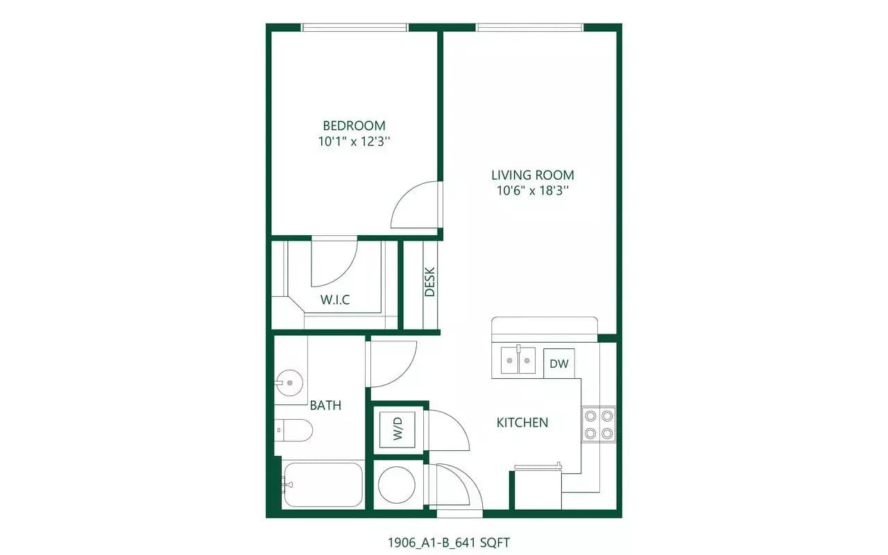 1 bed 1 bath 201 floor plan