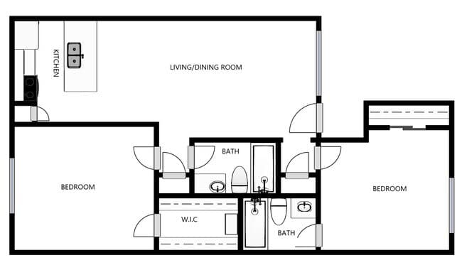 Brix2 Side 2 Bedroom 2 Bathroom 842 Square Feet 105-2 floor plan