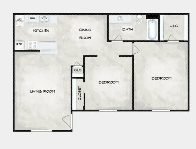 Two Bedroom/One Bath 203 floor plan