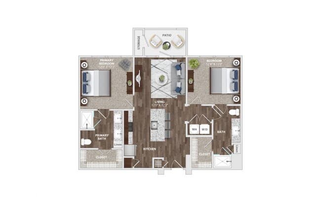 2 Beds • 2 Bath 1111 floor plan