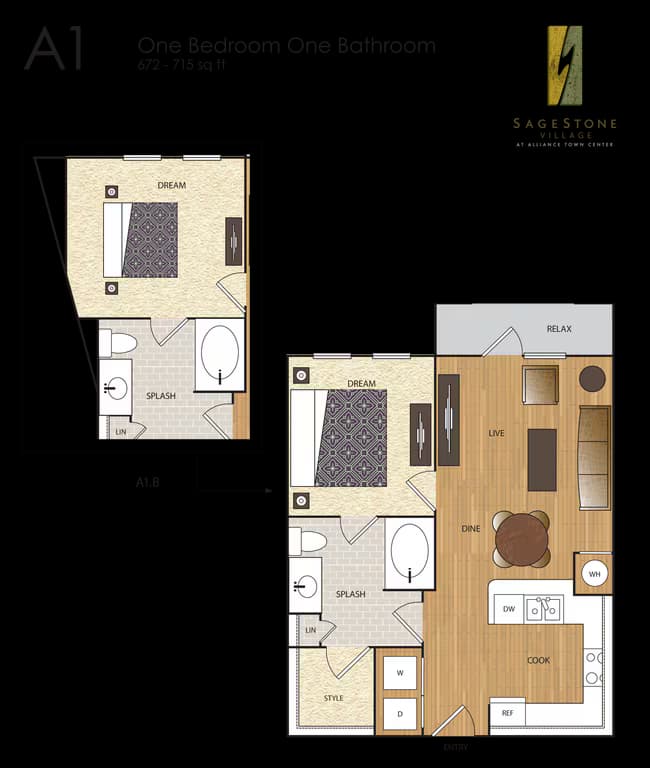 A1 1 BR / 1 BA 5-5307 floor plan