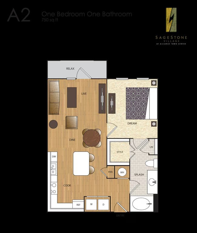 A2 1 BR / 1 BA 4-4212 floor plan