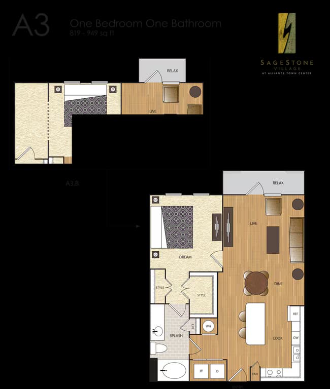 A3 1 BR / 1 BA 3-3113 floor plan