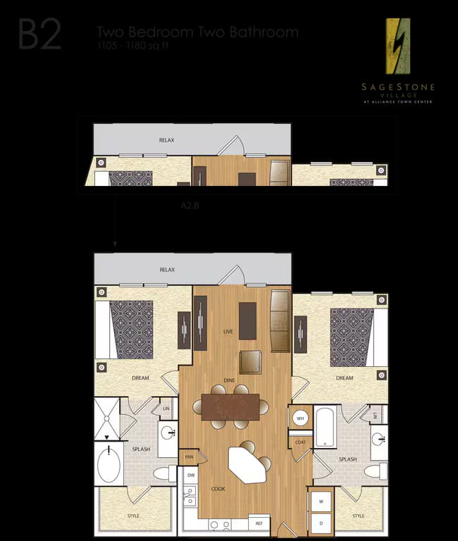 B2b 2 BR / 2 BA 7-7321 floor plan