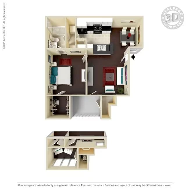 1 Bed • 1 Bath 2-8007 floor plan