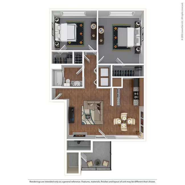 2 Beds • 2 Bath 1-0612 floor plan