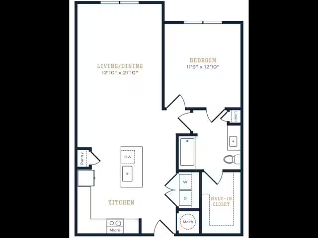1 Bed, 1 Bath B 6-637 floor plan