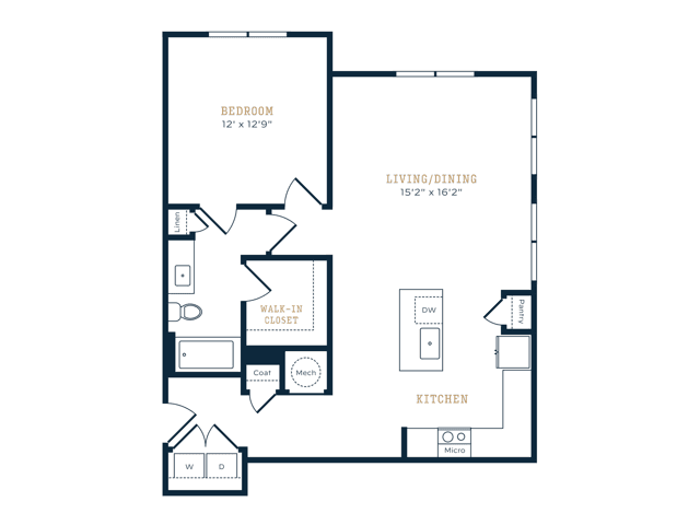 1 Bed, 1 Bath C 3-329 floor plan