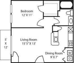 A1 1Bedroom 625sf 2212 floor plan