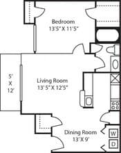A2 1 Bedroom 677sf 4109 floor plan