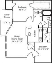 B1 2 Bedroom 1 Bath 978sf 1308 floor plan