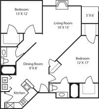 B2 2 Bedroom 2 Bath 1132sf 3111 floor plan
