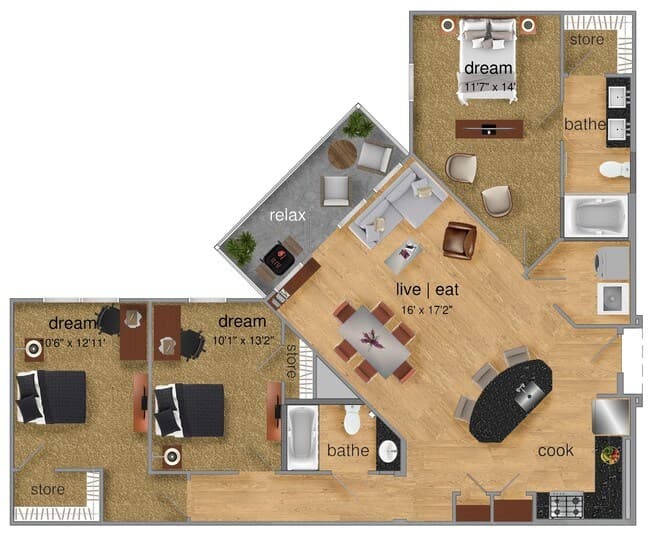 Three-bedrooms Two-Baths 6205 floor plan