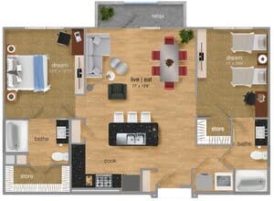 Two-bedrooms Two-Baths 2106 floor plan