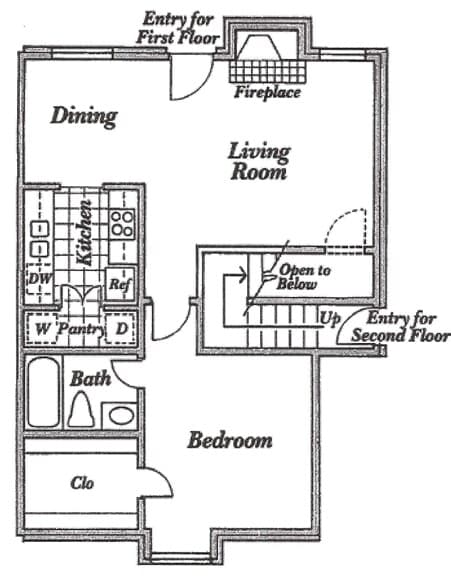 One Bed Room One Bath 115 floor plan