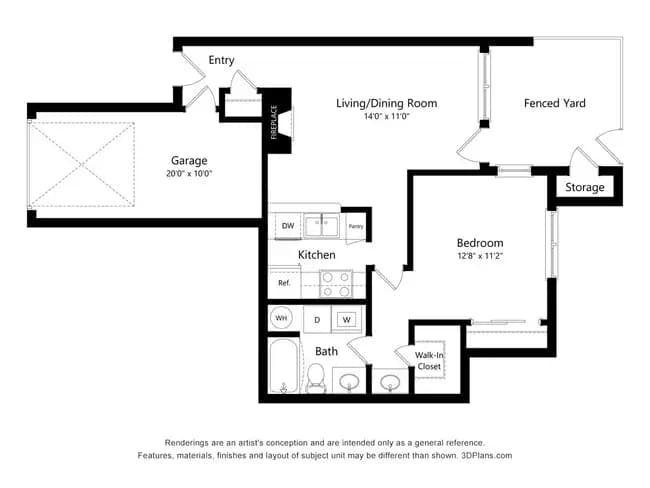 1 Bed • 1 Bath 0303 floor plan