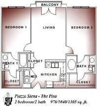 2 Beds • 2 Bath - floor plan