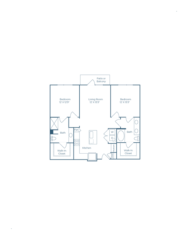 2 Bedroom 2 Bath 454 floor plan